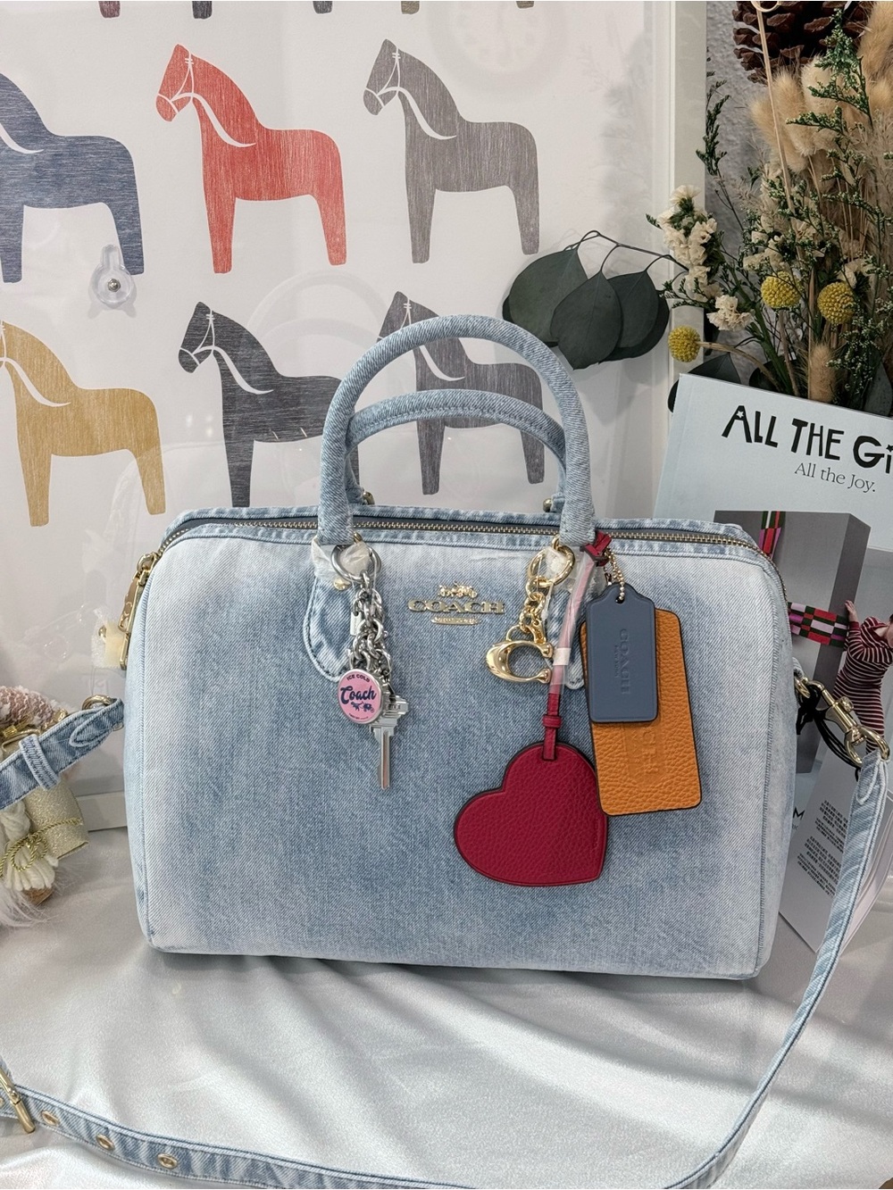 Coach Rowan medium Satchel In Loved Denim CDY74